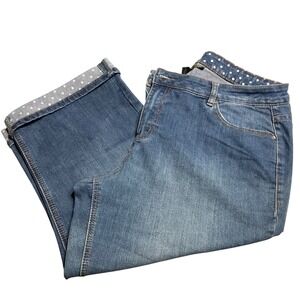 Avenue Denim Womens Plus 18 Medium Wash Polka Dot Cuffed Capri Jeans Stretch